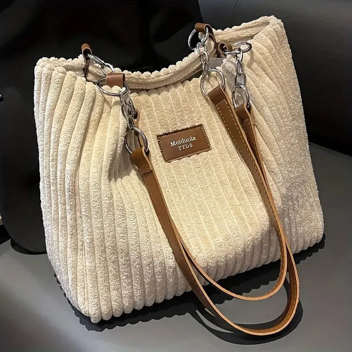 Amanda Sac Shopper Femme – Sac en Velours Côtelé Élégant avec Grand Espace & Bandoulière Réglable - Image 5