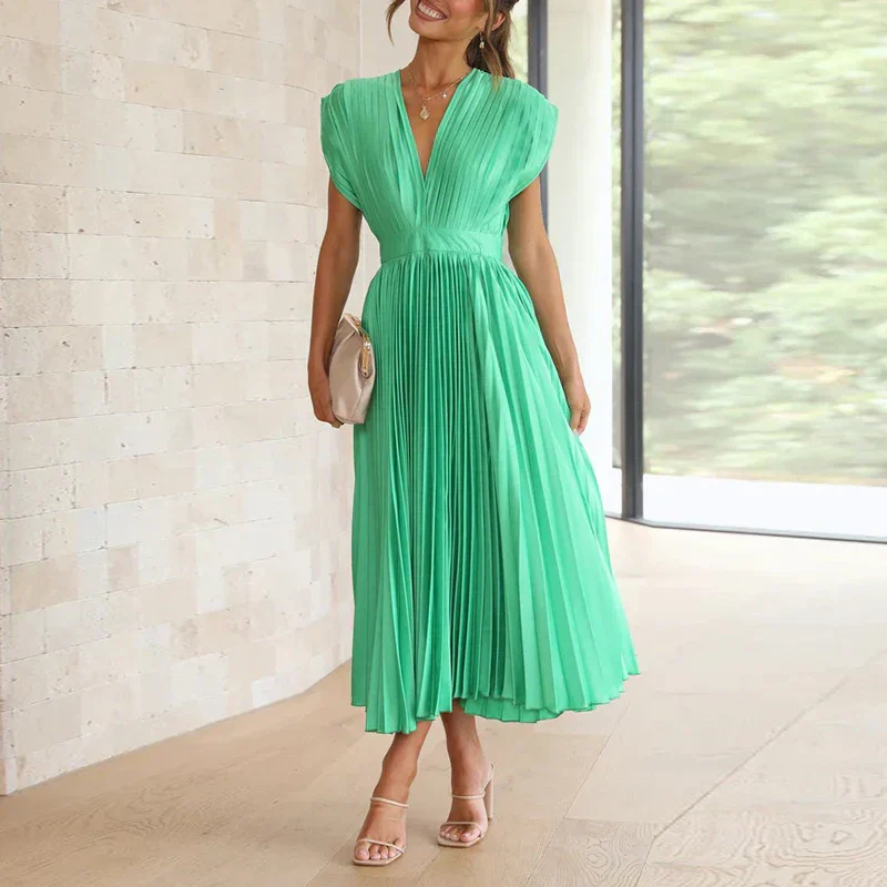 Daliah Robe Femme – Élégante Robe Plissée avec Décolleté Plongeant & Style Polyvalent