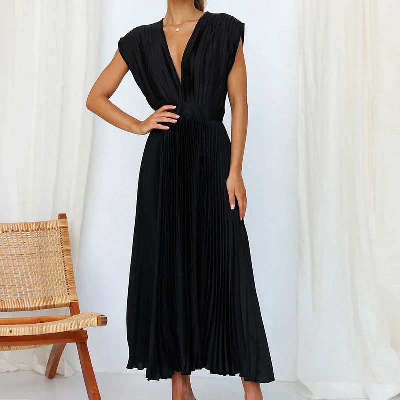Daliah Robe Femme – Élégante Robe Plissée avec Décolleté Plongeant & Style Polyvalent - Image 12