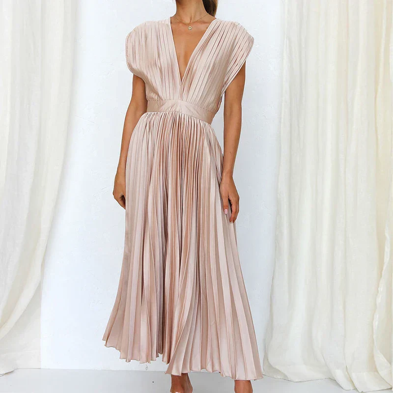 Daliah Robe Femme – Élégante Robe Plissée avec Décolleté Plongeant & Style Polyvalent - Image 2