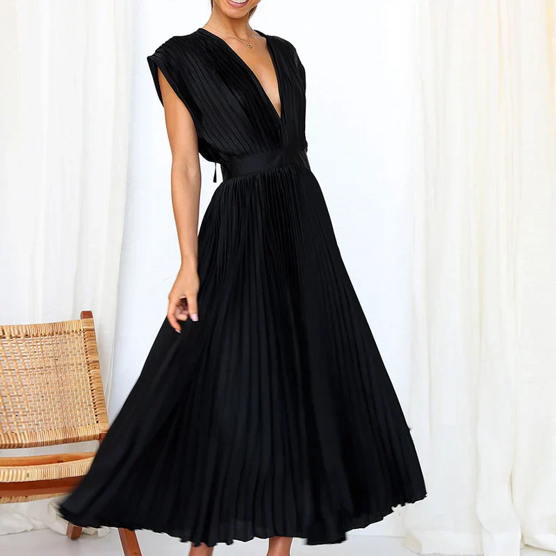 Daliah Robe Femme – Élégante Robe Plissée avec Décolleté Plongeant & Style Polyvalent - Image 3