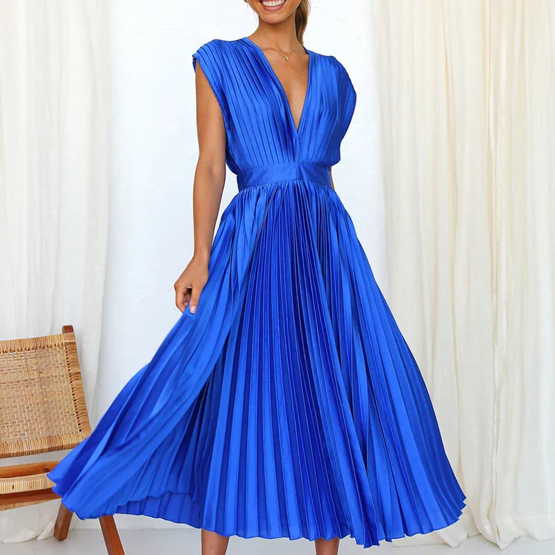 Daliah Robe Femme – Élégante Robe Plissée avec Décolleté Plongeant & Style Polyvalent - Image 4