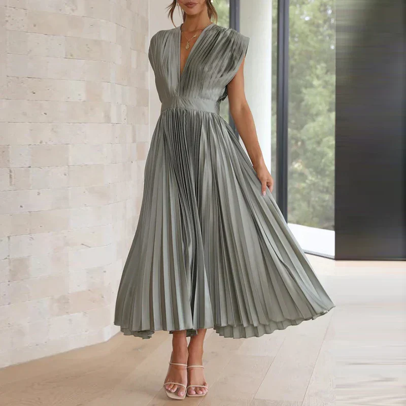 Daliah Robe Femme – Élégante Robe Plissée avec Décolleté Plongeant & Style Polyvalent - Image 5