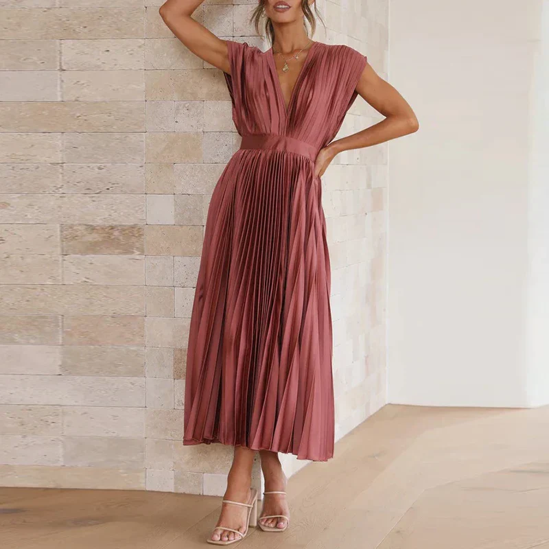 Daliah Robe Femme – Élégante Robe Plissée avec Décolleté Plongeant & Style Polyvalent - Image 6