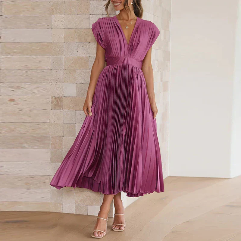 Daliah Robe Femme – Élégante Robe Plissée avec Décolleté Plongeant & Style Polyvalent - Image 7