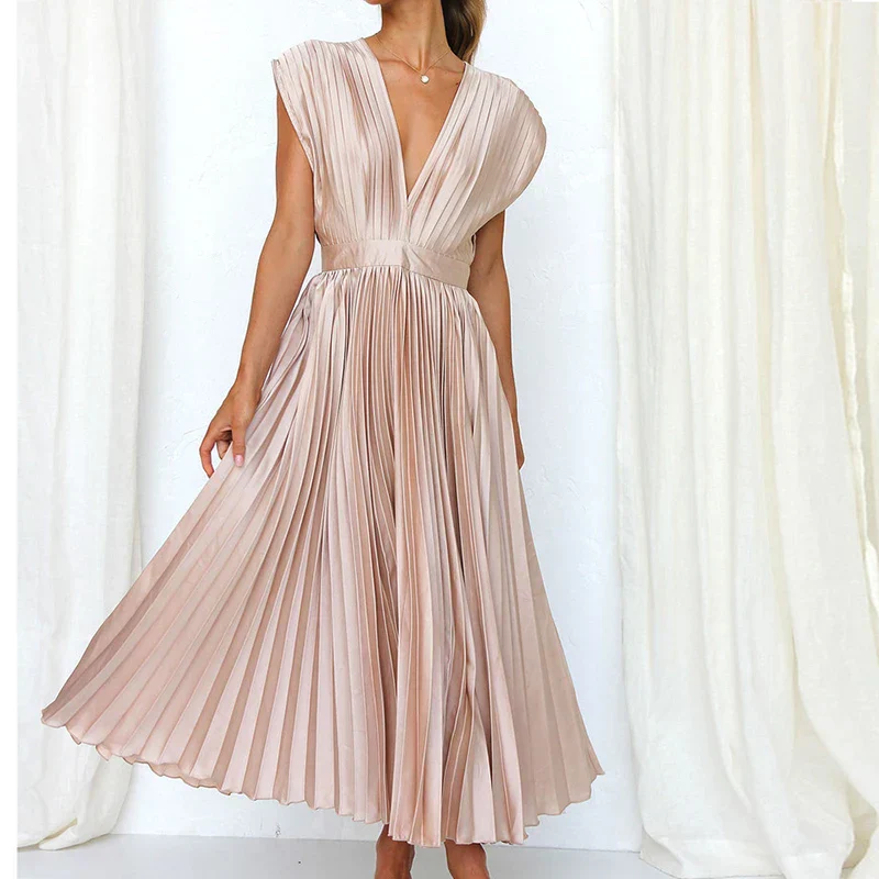 Daliah Robe Femme – Élégante Robe Plissée avec Décolleté Plongeant & Style Polyvalent - Image 8