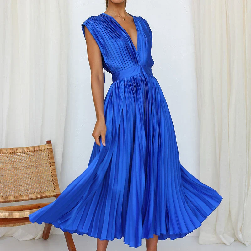 Daliah Robe Femme – Élégante Robe Plissée avec Décolleté Plongeant & Style Polyvalent - Image 9