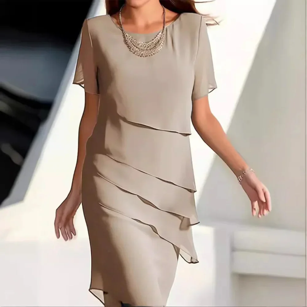 Elena Robe Midi Femme – Robe Élégante en Chiffon avec Design à Étages & Détails Raffinés - Image 2