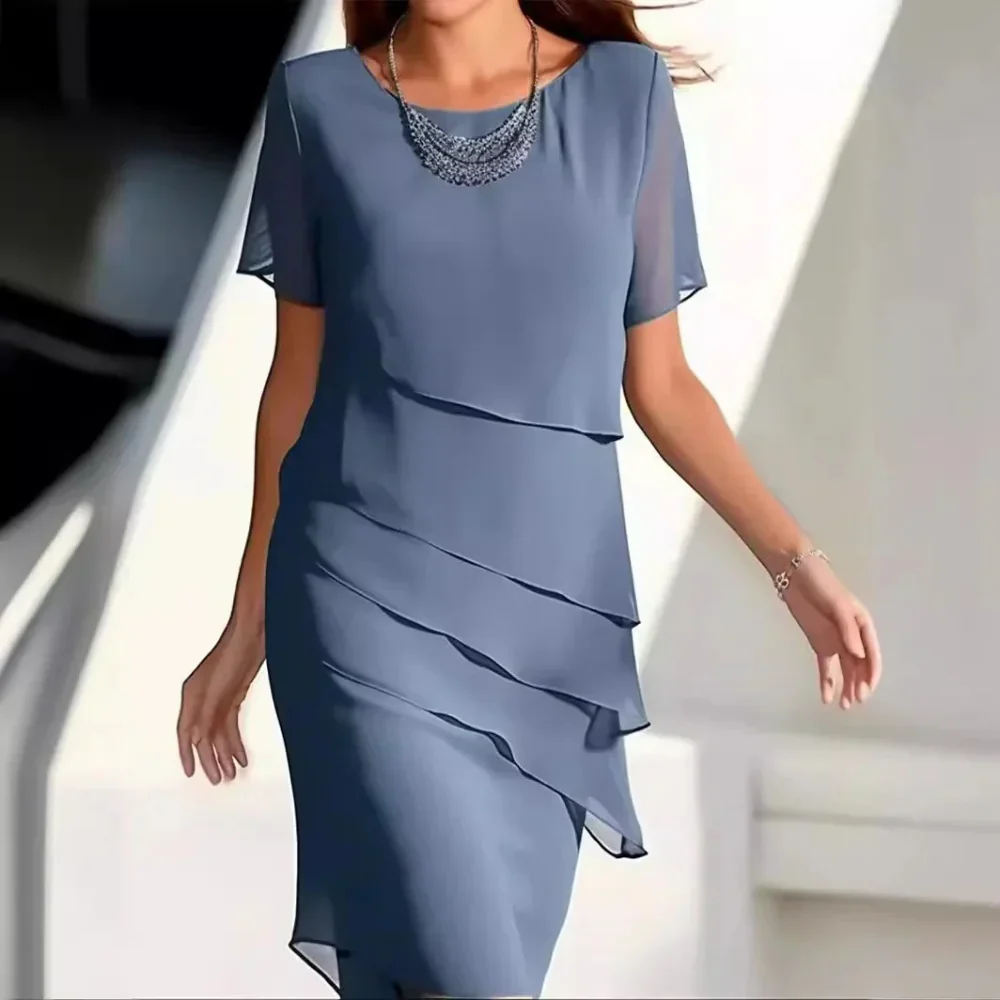 Elena Robe Midi Femme – Robe Élégante en Chiffon avec Design à Étages & Détails Raffinés - Image 3