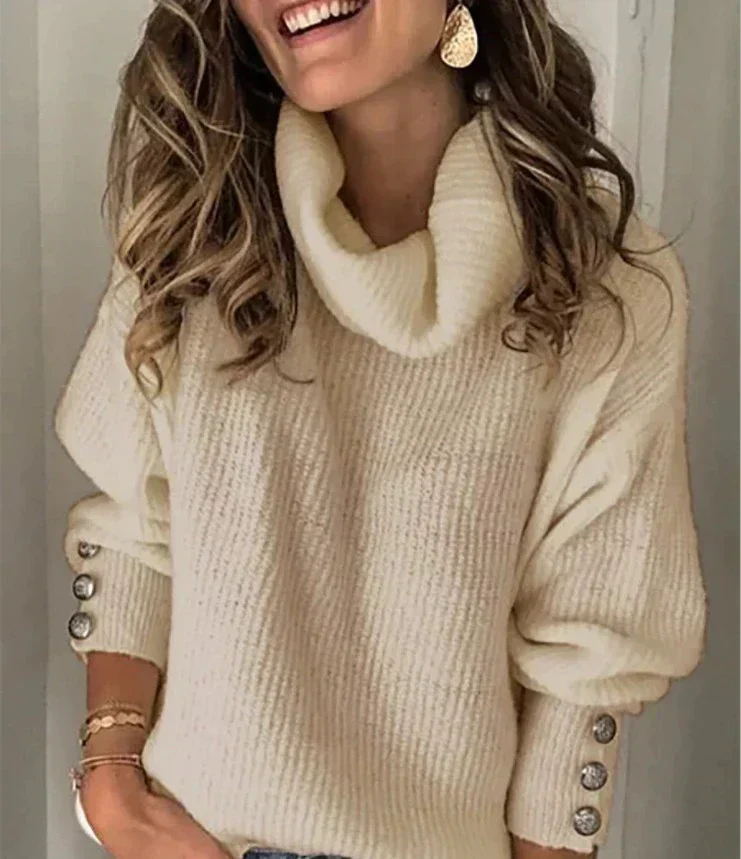 Emma Pull à Col Roulé pour Femme – Pull Élégant avec Détails de Boutons & Coupe Confortable - Image 10