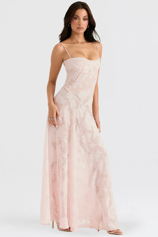 Kira Robe Longue Femme – Élégante Robe Noire en Dentelle avec Détails Floraux & Coupe Slim Flatteuse