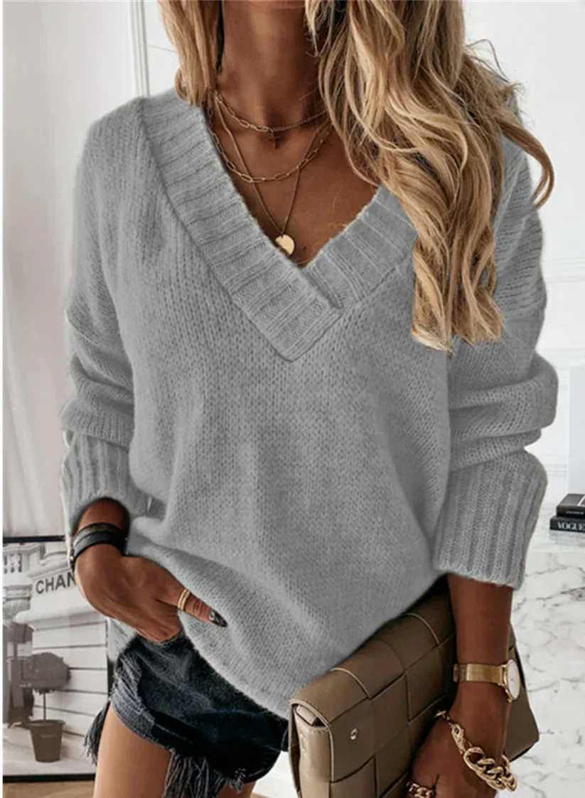 Kyler Pull Femme – Pull à Col en V Confortable avec Coupe Décontractée et Design Intemporel - Image 8