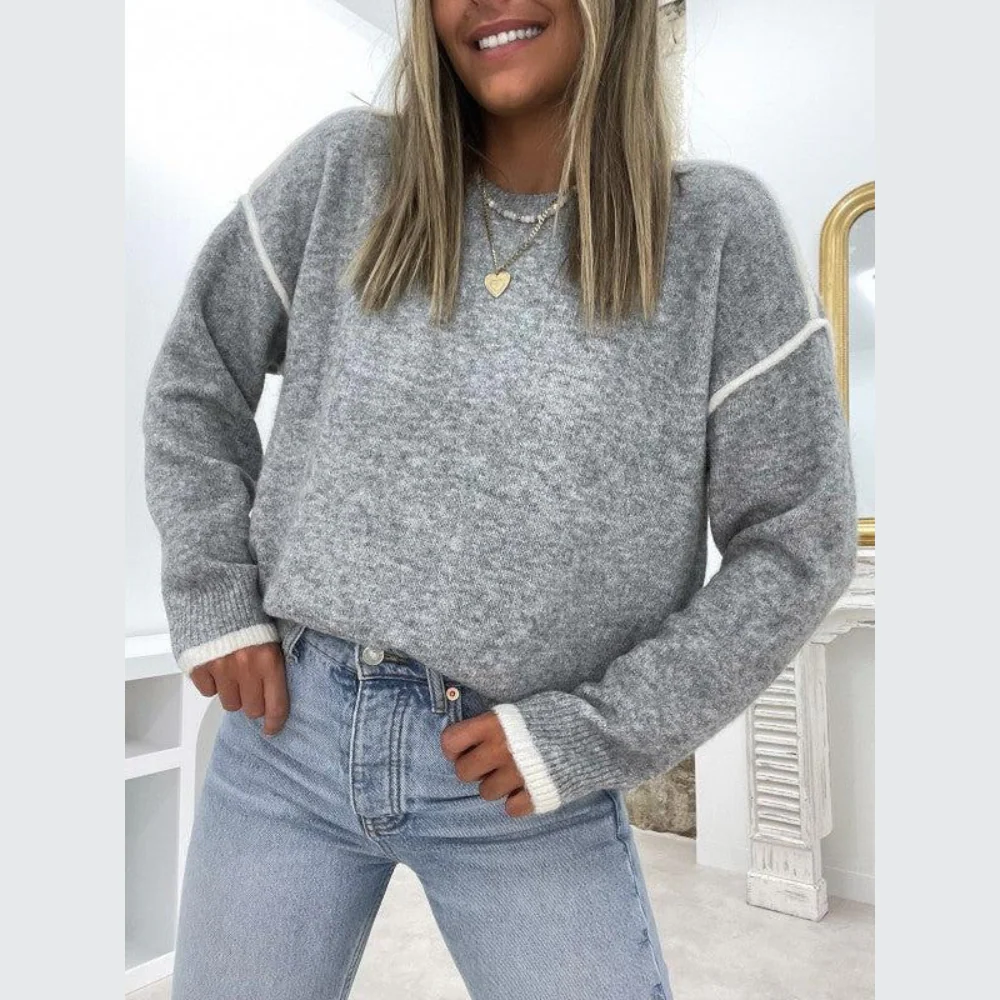 Melina Pull Femme – Sweat Classique à Col Rond, Manches Longues & Confort Thermique en Polyester