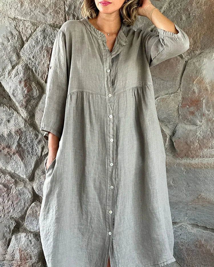 Robe Chemise Femme Theresa – Robe Ample en Coton-Lin avec Coupe Décontractée & Boutons - Image 3