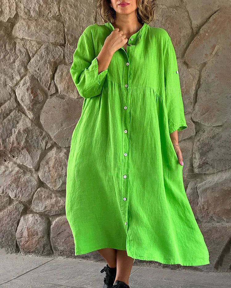 Robe Chemise Femme Theresa – Robe Ample en Coton-Lin avec Coupe Décontractée & Boutons - Image 5