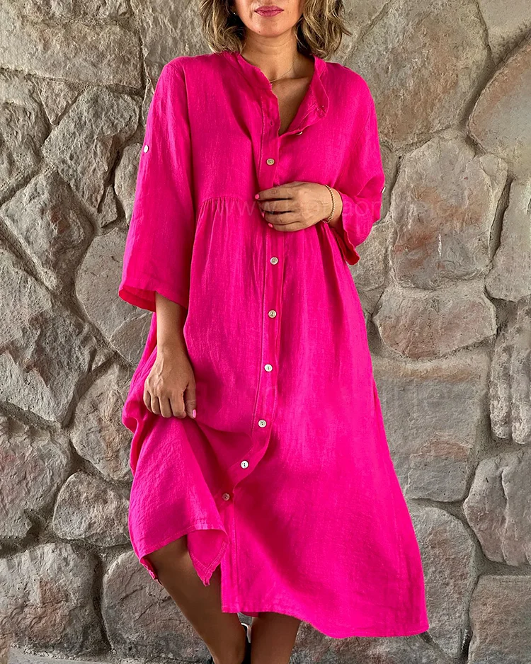 Robe Chemise Femme Theresa – Robe Ample en Coton-Lin avec Coupe Décontractée & Boutons - Image 7