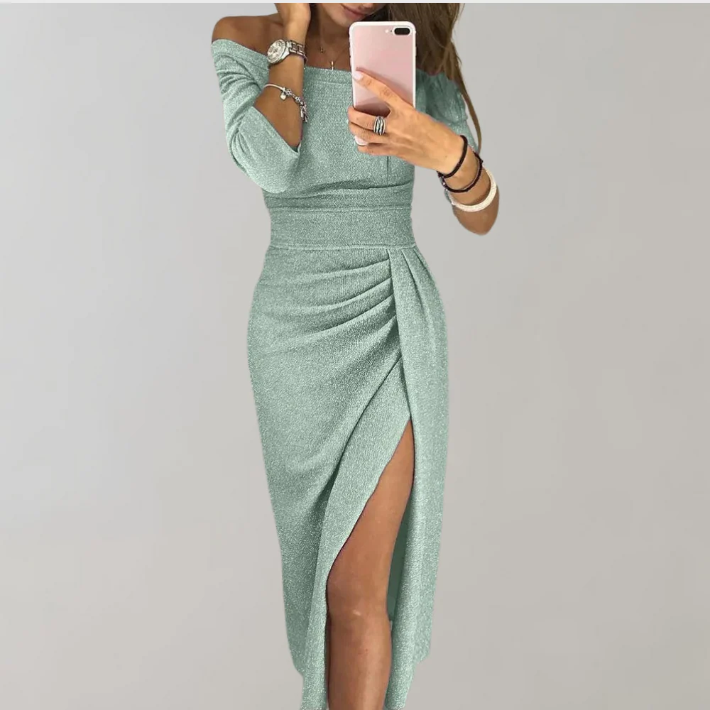 Robe Pailletée Vilja pour Femme – Robe Longue à Manches Courtes avec Détails Brillants pour Occasions Festives - Image 3