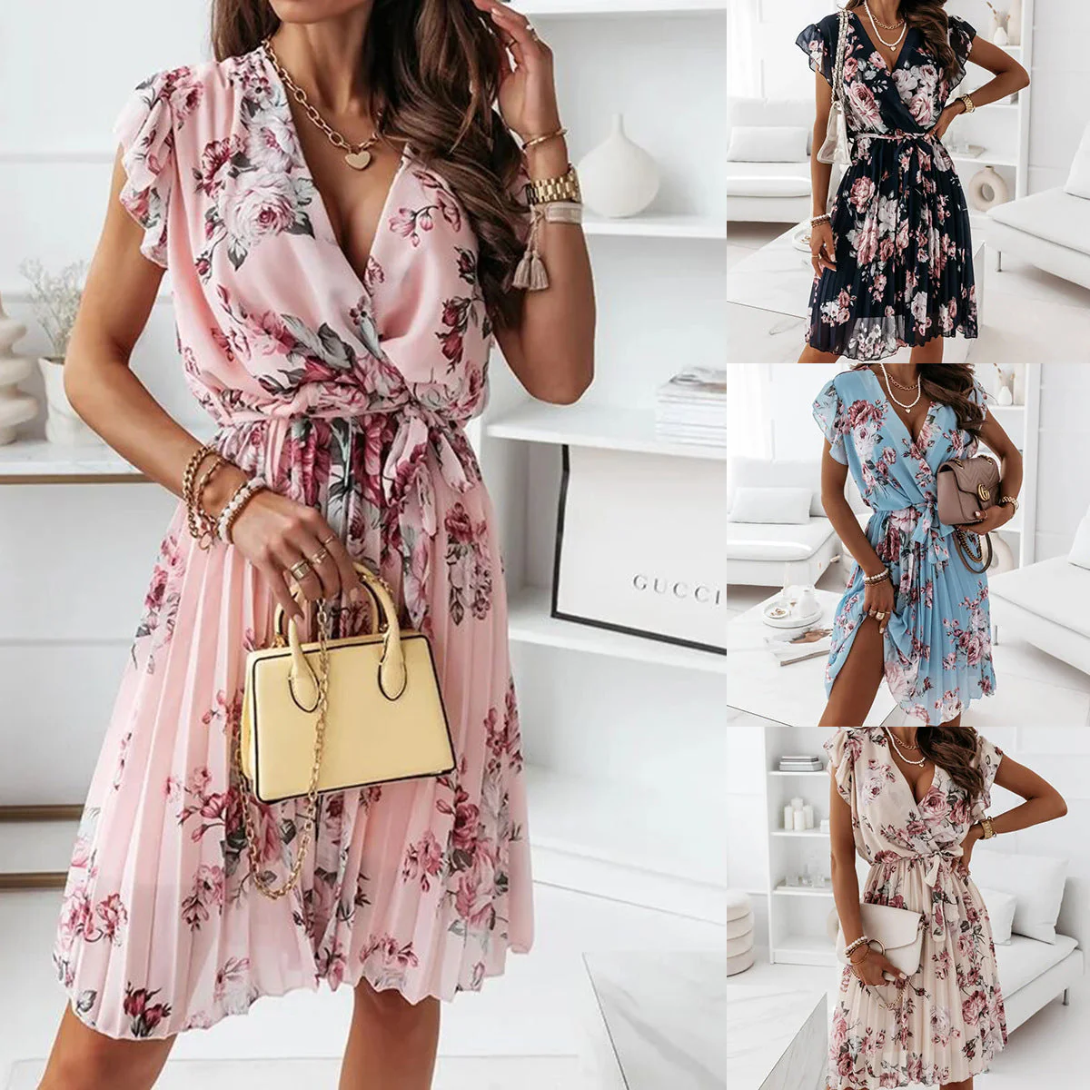 Stephanie Robe d'Été Femme – Robe Plissée Sans Manches à Imprimé Fleuri et Taille Haute pour un Confort Élégant