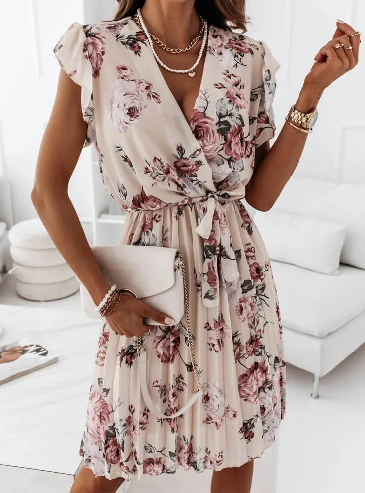 Stephanie Robe d'Été Femme – Robe Plissée Sans Manches à Imprimé Fleuri et Taille Haute pour un Confort Élégant - Image 4