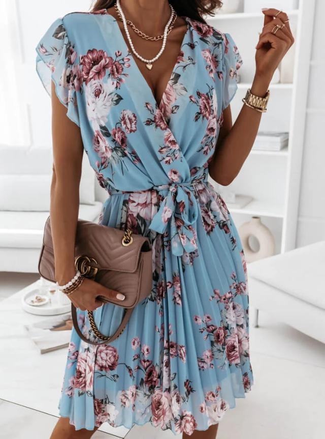 Stephanie Robe d'Été Femme – Robe Plissée Sans Manches à Imprimé Fleuri et Taille Haute pour un Confort Élégant - Image 5
