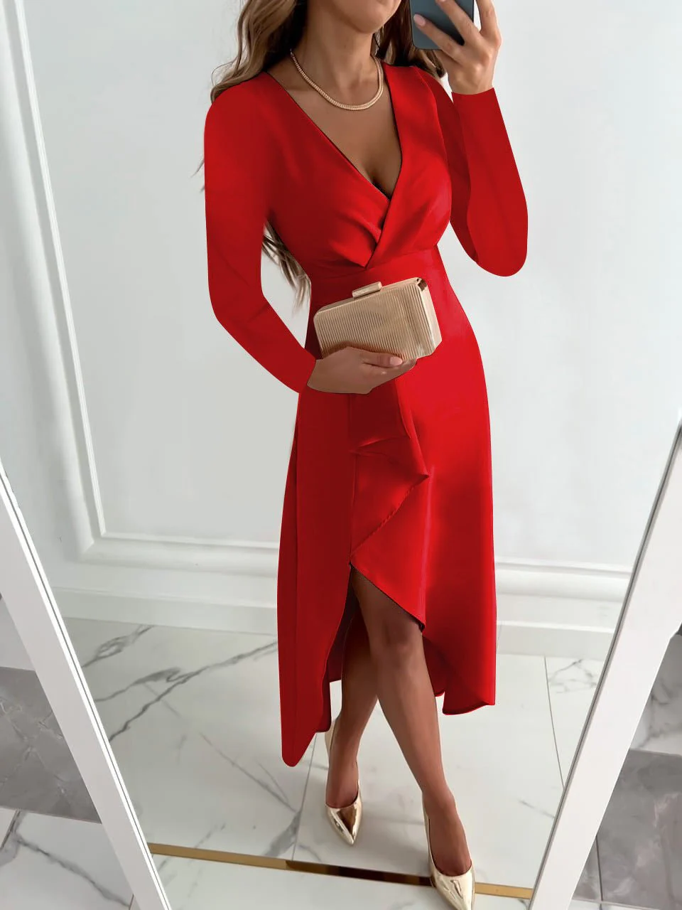 Tessa Robe Élégante Femme – Robe Longue à Manches Longues avec Col en V & Coupe Chic et Confortable - Image 10